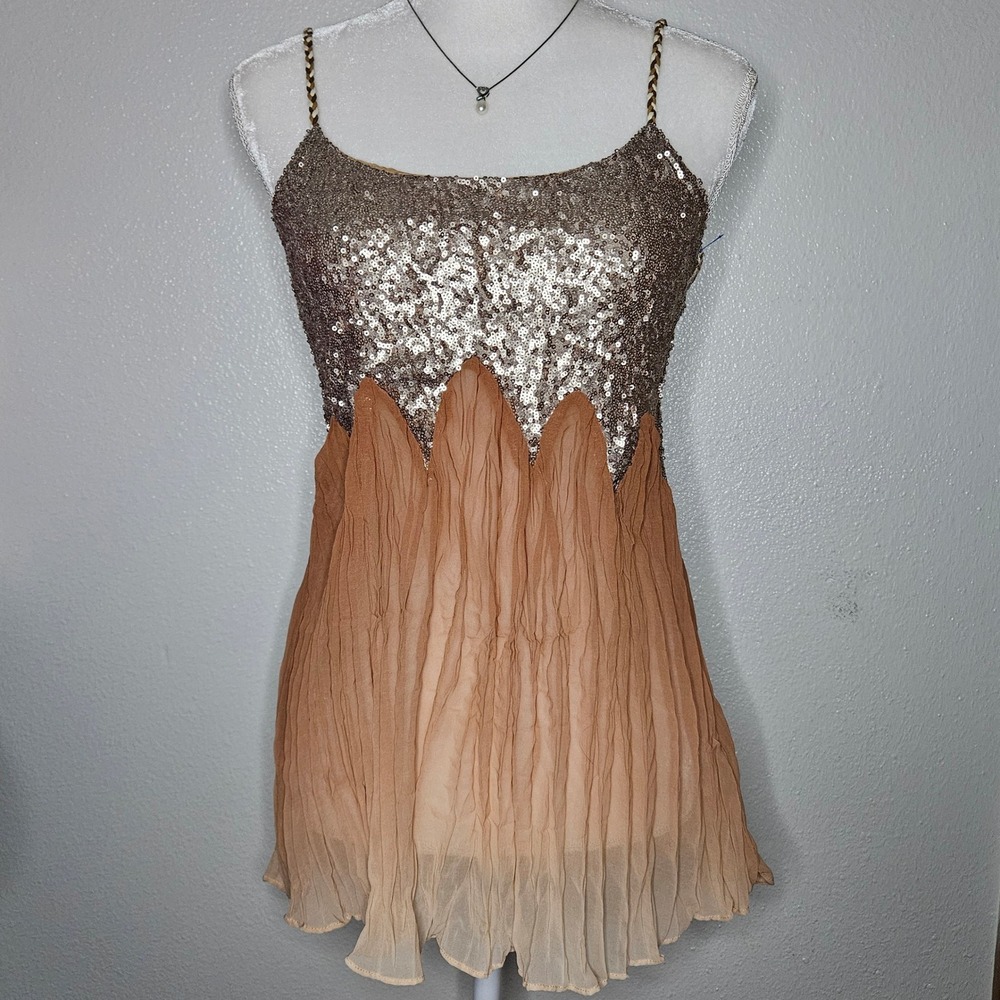 Gimmicks by BKE Bronze Sequin Ombre Pleated Chiffon Camisole Top